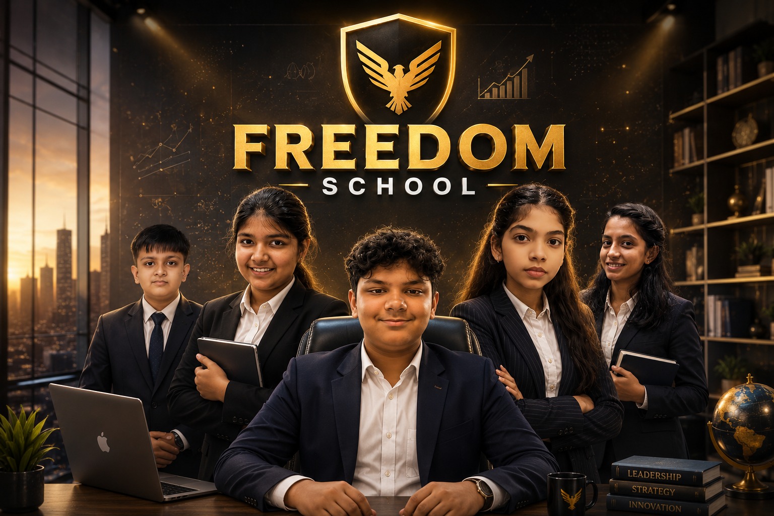 Freedom School teenage members in business attire inside a modern workspace
